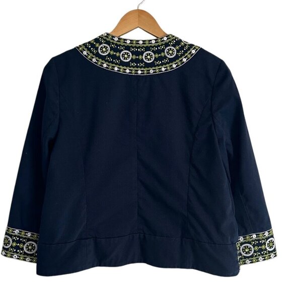 Victor Costa Womens Embroidered Blazer Size L Navy Embellished Textured Cotton - Picture 7 of 7